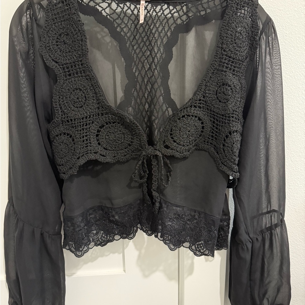 Poof! Boho Black Sheer Top